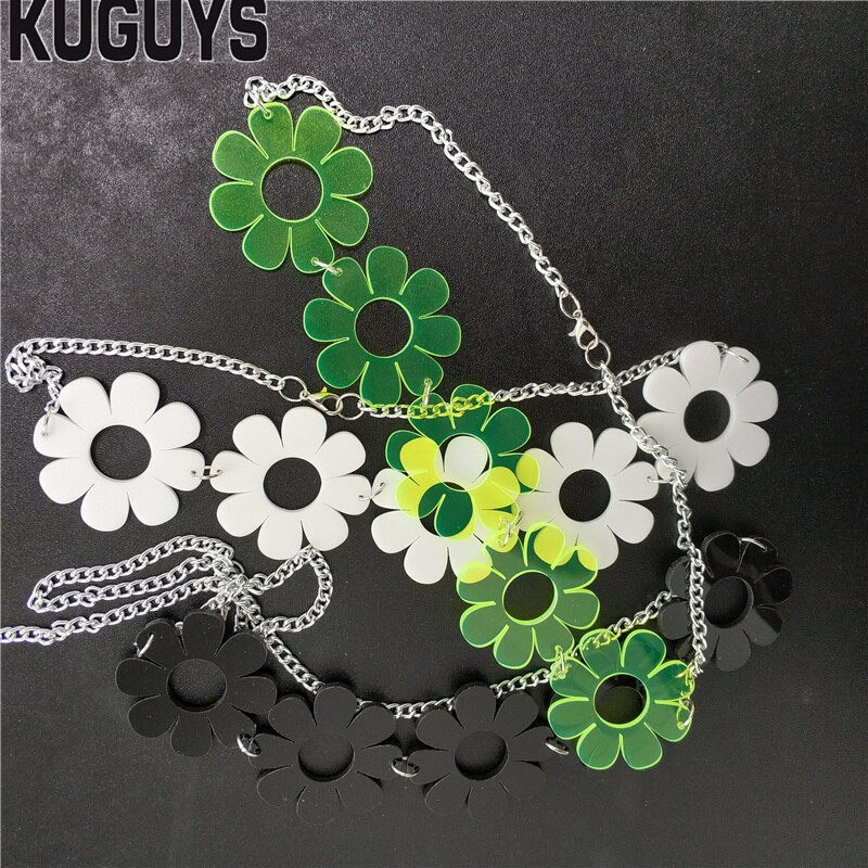 Kuguys Rock Hiphop Ketting Voor Vrouwen Mode Dames Bloem 3 Kleuren Chokers Kettingen Link Chain Dj Ds Accessoires