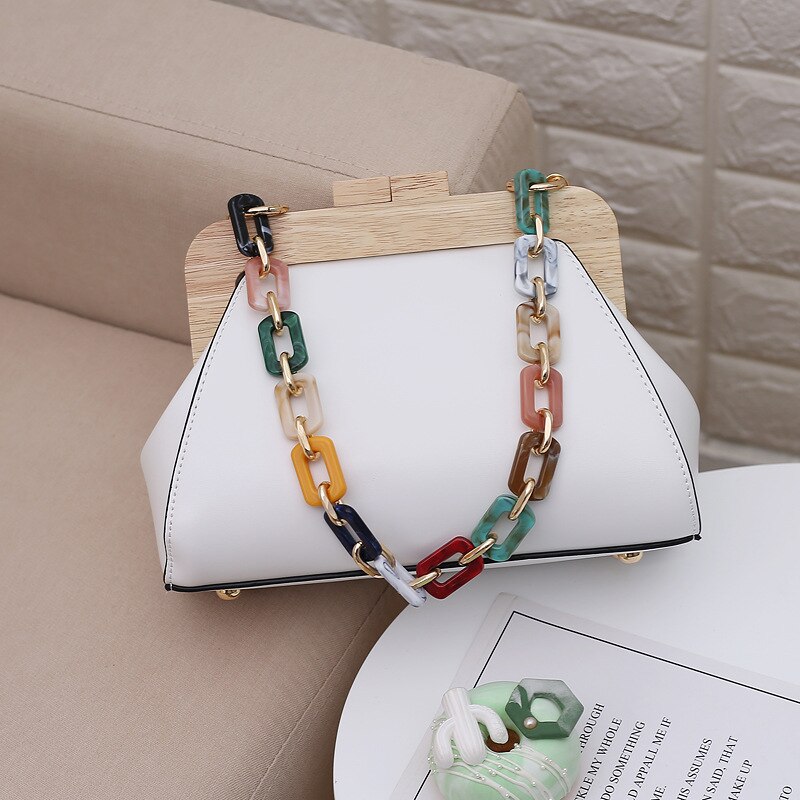 Petit sac à main pour femmes, nouvelle version coréenne de tendance, pince en bois native avec chaîne en jade