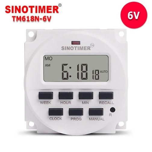 6V DC Timer Switch 7 Days Programmable Time Relay with 12/24hr Format Clock Display BIG LCD 1.6 Inch Recharge Battery Inside: 6V TM618N Timer