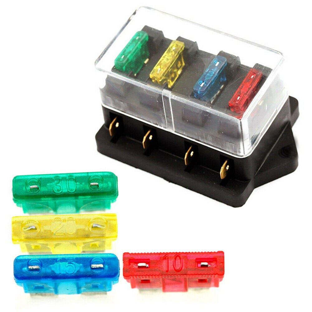 Universal 4 Way Fuse ATO Blade Fuse Box Block Holder Car 4 Way Circuit Standard For 22mm Handlebar motorcycles e-bikes
