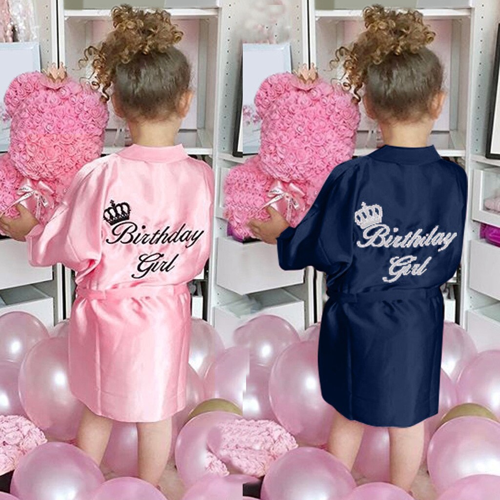 Sommar barn tjejer satin siden kimono morgonrock morgonrock nattlinne brudtärna sovkläder för spa fest bröllop födelsedag tjej kläder