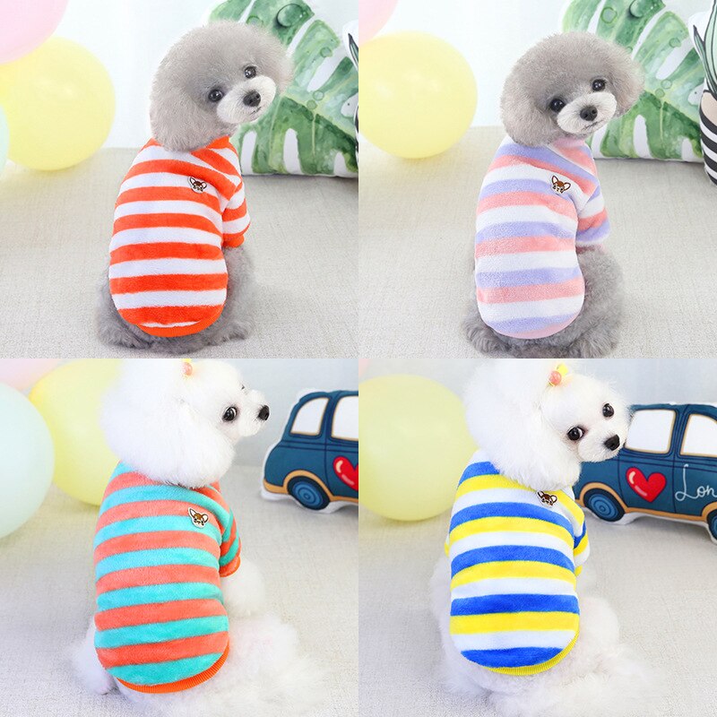Zachte Flanellen Hond Kleding Voor Kleine Honden Winter Warm Hond Vest Regenboog Gestreepte Puppy Katten Kleding Chihuahua Poedel Shih Tzu jas