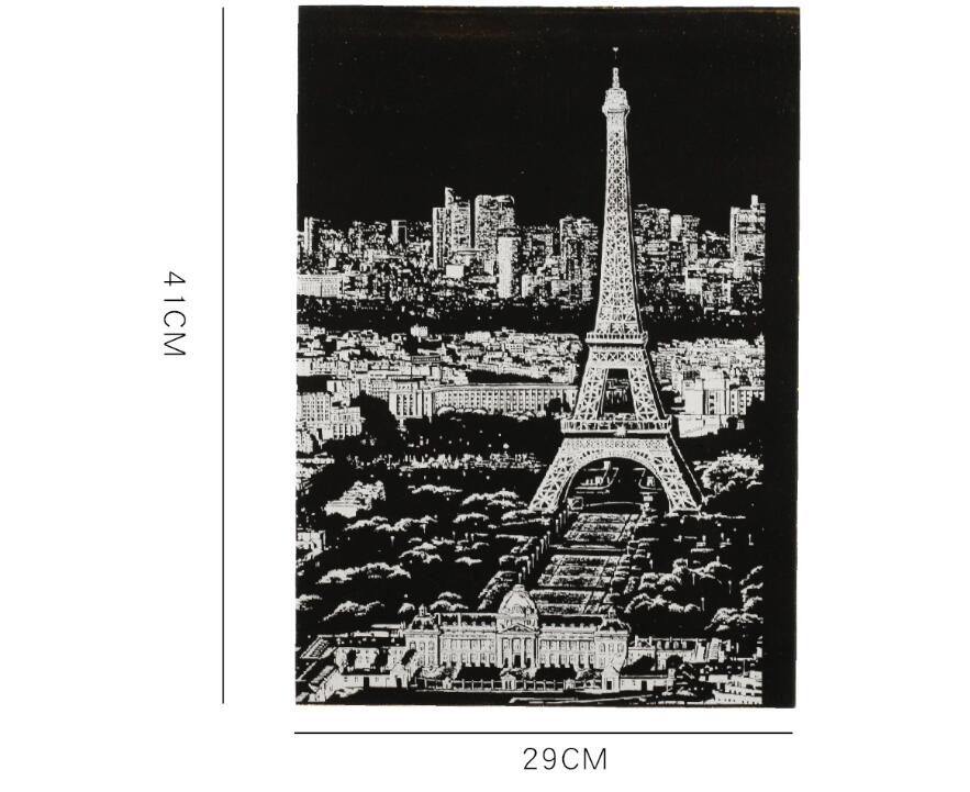 4 stücke Scratch City Night View Bilder A3 größe Kinder Schaben Malerei Scratch Städtischen Nacht Ansicht Papier Malerei Spielzeug Kunst