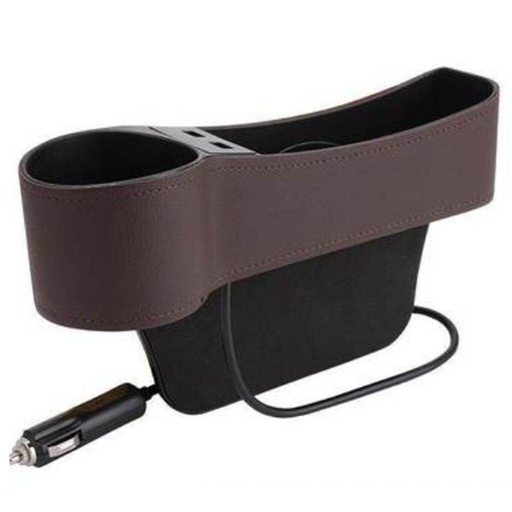 Organisateur d'écart de siège de voiture, multifonctionnel avec la double charge d'usb, porte-boîte de rangement de boisson de tasse pour le côté conducteur/passager: Brown A
