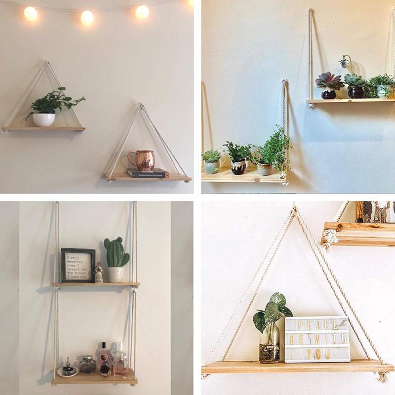 Style nordique en bois rétro support suspendu décoration murale ménage étagère suspendue avec ficelle