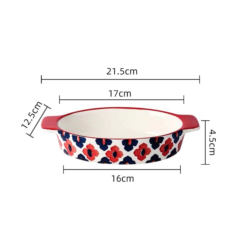Ceramic Baking Dish Roasting Lasagna Pan Rectangular Dish Bakeware with Handle Microwave Hand-painted Dessert Plate: E