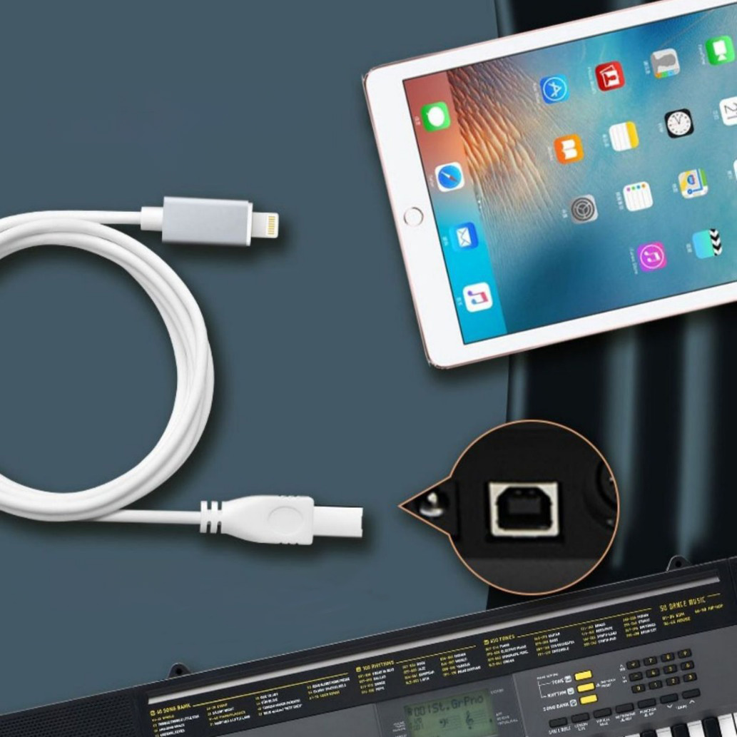 Lightning naar MIDI-kabel USB 2.0 Lightning naar Type B OTG-kabel voor MIDI-toetsenbord, audio-interface, USB-microfoon