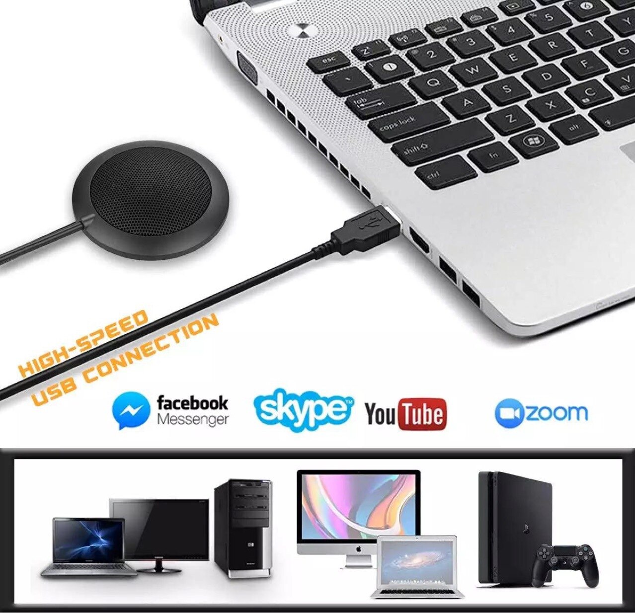 Conference USB Microphone, Omnidirectional Condenser PC Mic for Video Conference, Recording, Skype, Online Class
