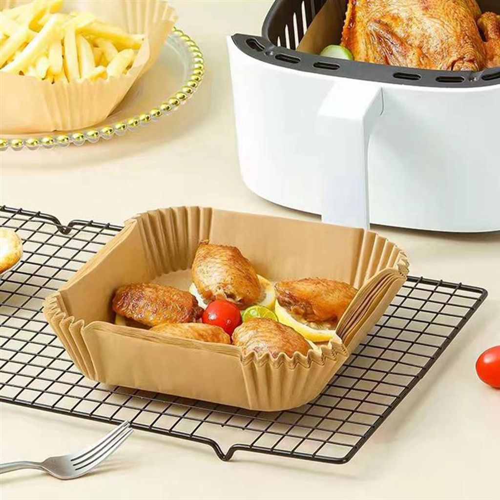 50/100PCS Air Fryer Disposable Paper Liner Baking Mats Kitchen AirFryer Baking Accessories Steamer Round Paper Non-Stick Mat