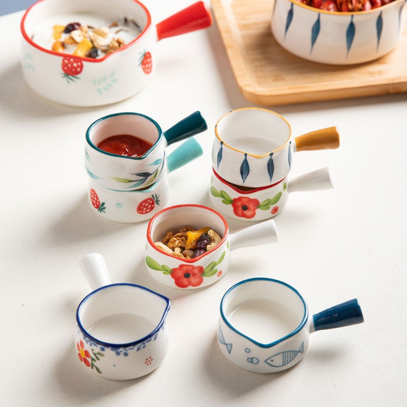 Mini keramisk melkekopp fløtekanne multifunksjonell krydderfat liten keramisk kaffemelkmugge eddik sauskopp med håndtak