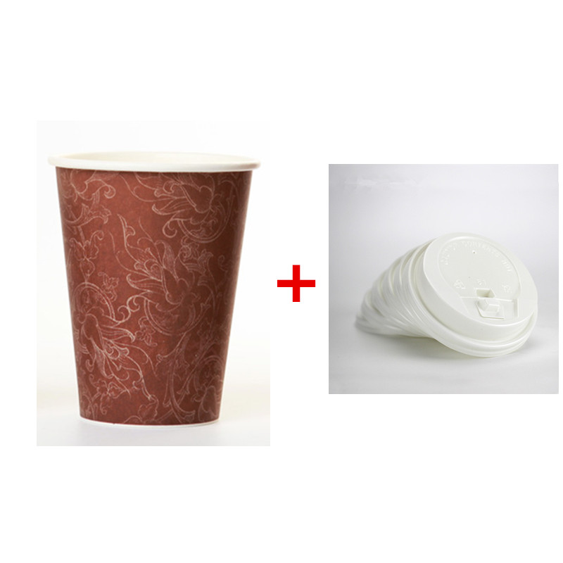 50 stuks Wegwerp koffiekopje bloem patroon dik papier cups drankjes sap drank verpakking cups takeaway pakketten met deksels: cup and white lid / 500ml 16OZ 50pcs