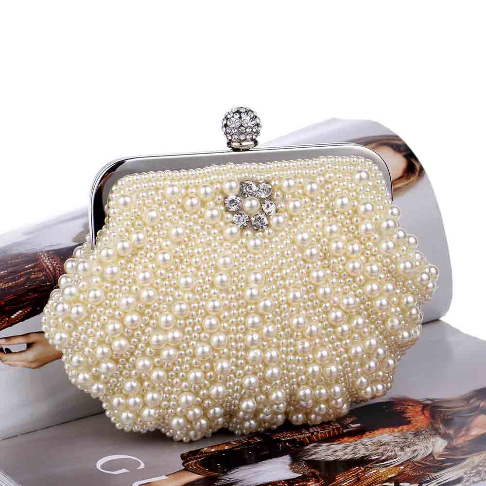 Vrouwen Messenger Kralen Avondtassen Luxe Diamanten Parel Shell Vrouwen Tas Schoudertas Clutch Bag voor Wedding Party Make Up Tassen: Light Yellow