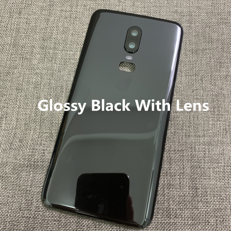 Oneplus6-Boîtier de remplacement pour Oneplus 6 One Plus, 6.28 pouces, couvercle arrière de batterie en verre, réparation, coque arrière de téléphone + objectif de caméra: Black
