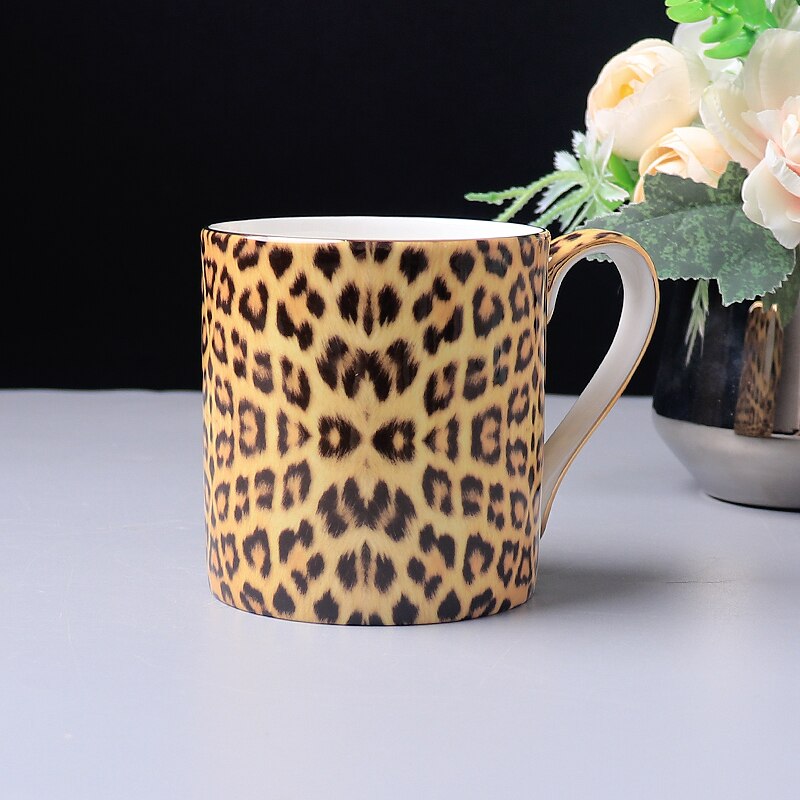 Leopard Print Coffee Set Bone China Coffeecup Saucer Creamer Sugar Jar Mugs Fruit Plate Ashtray Afternoon Tea Set For Home Kitch: Mug 350ml