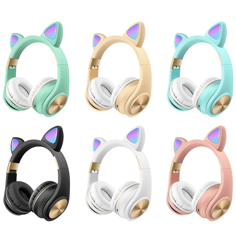 Wireless Bluetooth 5.0 Head-mounted Sport Wireless Headset With Microphone LED Light For Kids Girls Earphones Accessories