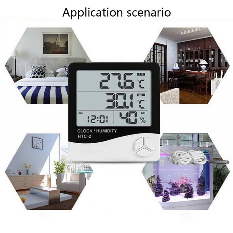 Digitale thermometer, hygrometer voor binnen en buiten met lcd-scherm, temperatuur-vochtigheidsmeter, 1 stuk