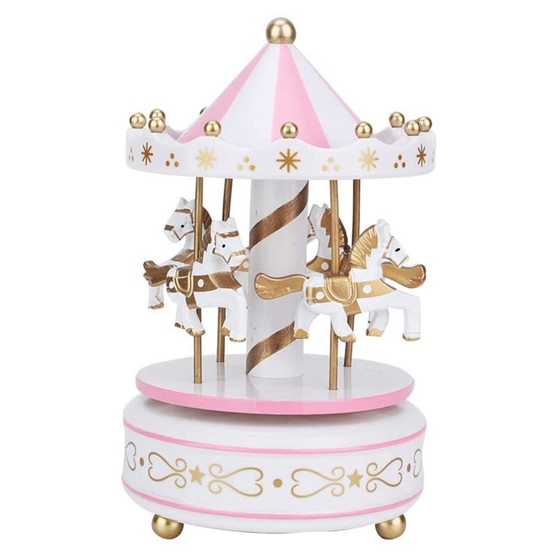 Music Box Merry Go Round Music Box Room Decorations Rotatable Wind Up Music Box Best for Boys Girls: White Gold Pink