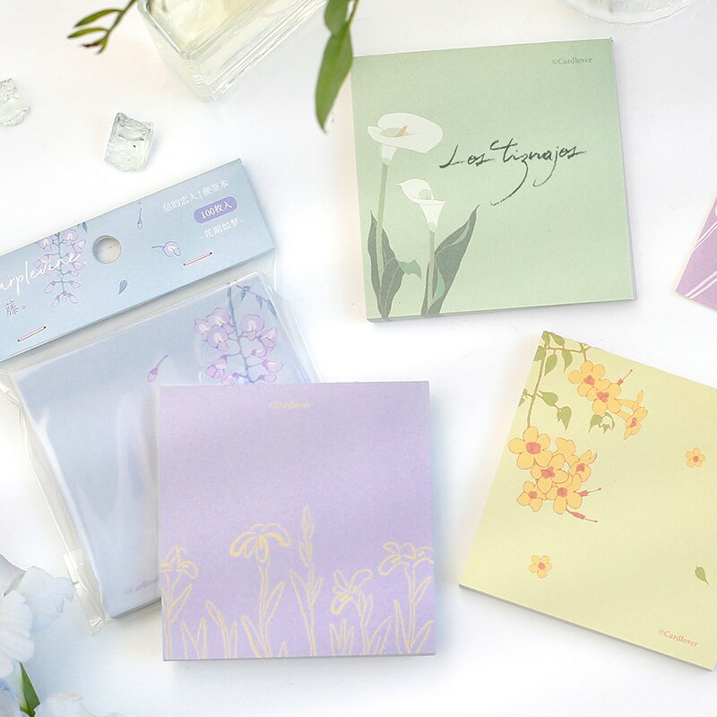 100Sheets/Pack Bloemen Memo Pad Stickers Decal Sticky Notes Scrapbooking Diy Kawaii Notepad Dagboek 804