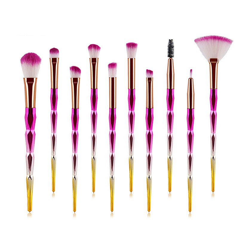 Zzdog 10 stk pro makeup børster sæt til øjenskygge highlight enhjørning krystal diamant langt skaft skønhedsværktøj sæt: 07