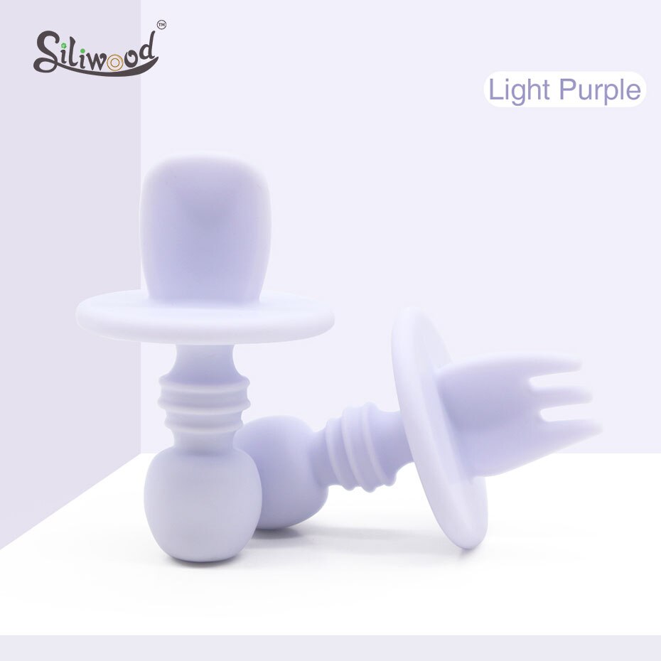 Kind Voeden Baby Bestek Houten Silicone Baby Veilig Voeden Zuigelingenvoeding Accessoires Cartoon Babyvoeding Lepel Vork: 2pc Purple set