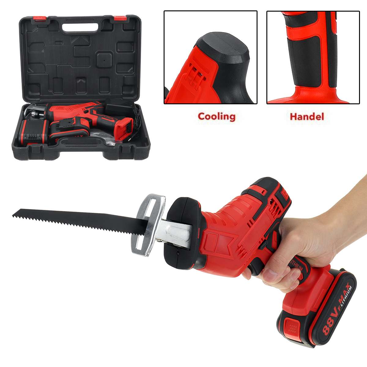88V Cordless Lithium Battery Reciprocating Saw Wood/Metal Cutting Saw Saber Saw Portable Electric Saw Rechargeable Power Tool