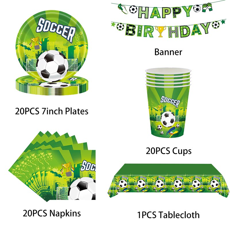 Voetbal Verjaardagsfeestje Decoratie Voetbal Thema Servies Cake Topper Achtergrond Ballon Voor Kinderen Verjaardagsfeestje Decoraties