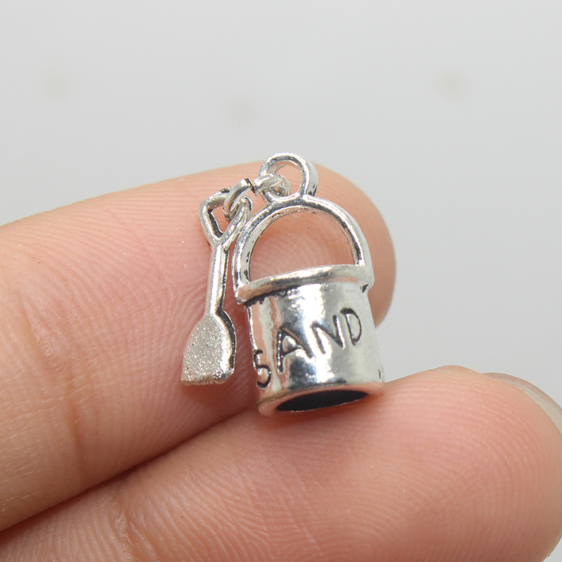 20 pieces/lot 18 x 8mm antique silver tone beach sand bucket charms bucket and shovel charms pendants for diy jewelry making