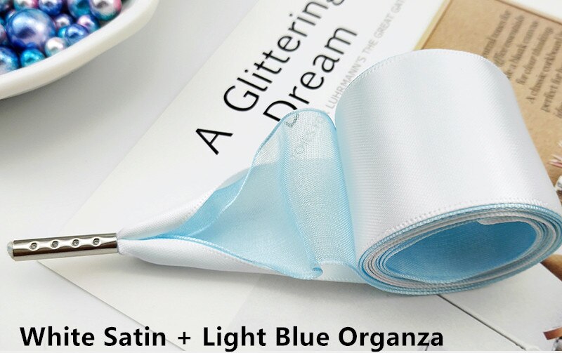 Boutique Schnürsenkel 19 Farbe 3,2 cm Breite Doppel Satin Organza Schnürsenkel Schöne Spitze Verbreitert Freizeit Sport Schuhe Schnürsenkel: White Light Blue