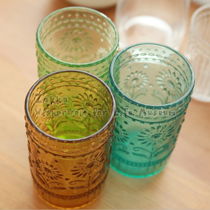 Zakka 1Pcs Zonnebloem Gesneden Glas Bekers Sap Glas Office Water Cup Woondecoratie
