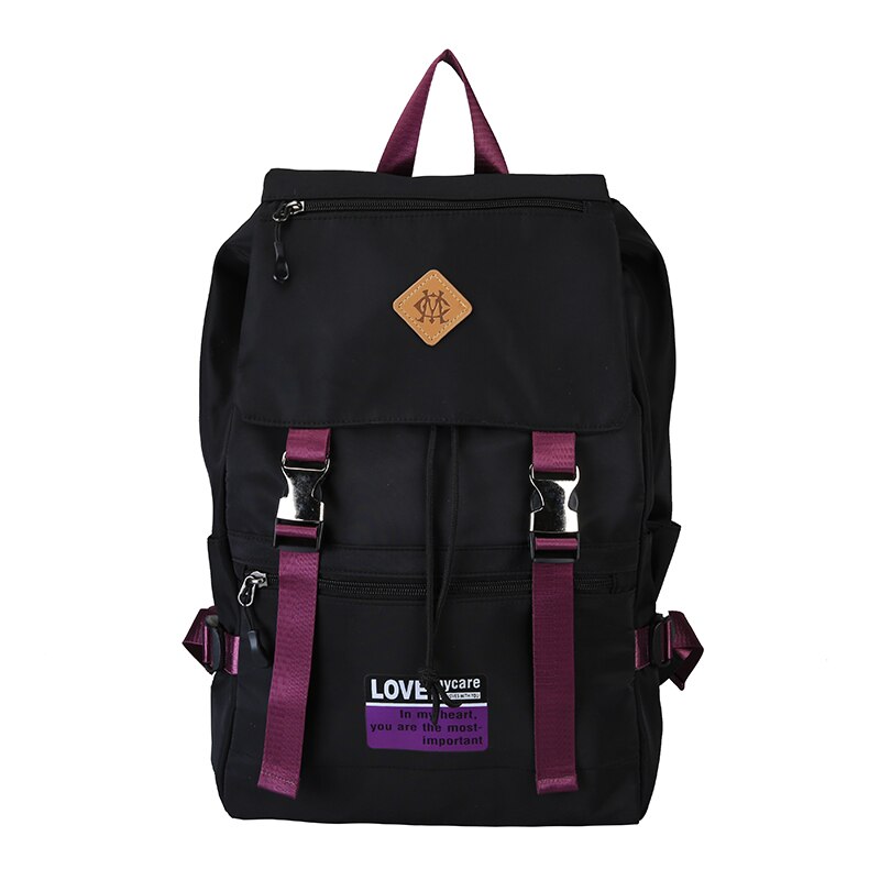 Waterdichte nylon schooltassen meisjes meerdere zakken laptop rugzak 15.6 inch vrouwelijke trend damesrugzak voor reistas: Zwart