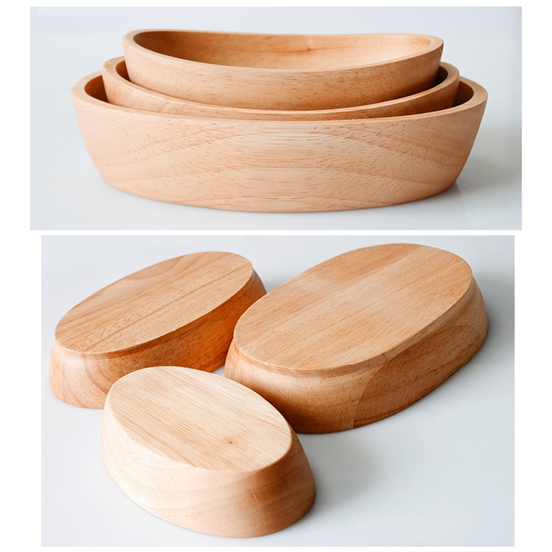 Boat Shape Serving Bowl for Fruits or Salad, Solid Oval Wooden Bowl