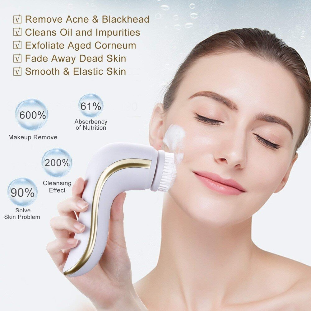 OKACHI GLIYA-cepillo eléctrico de limpieza Facial, limpiador de poros profundo, herramienta de belleza, resistente al agua, recargable por USB, dorado