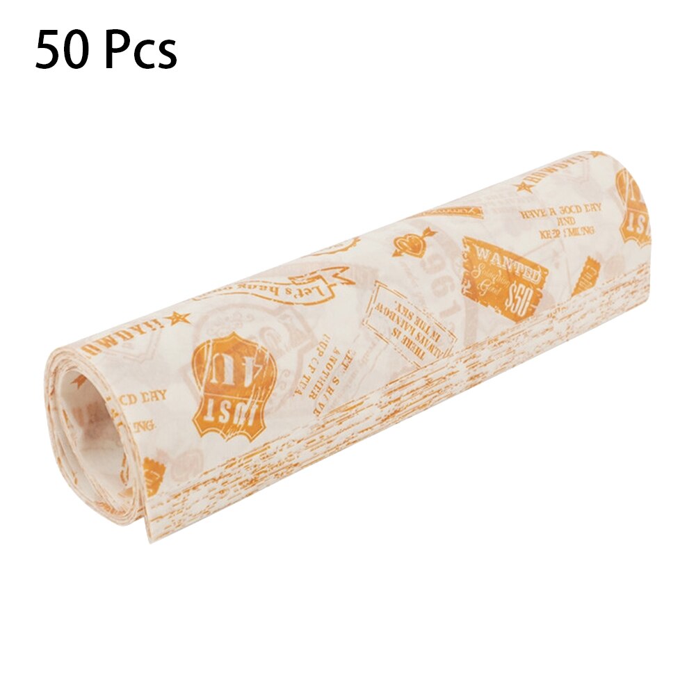 50 stk / parti vokspapir madkvalitet fedtpapir madindpakning indpakningspapir til brød slik kage burger fries oliepapir bageværktøj: 4c