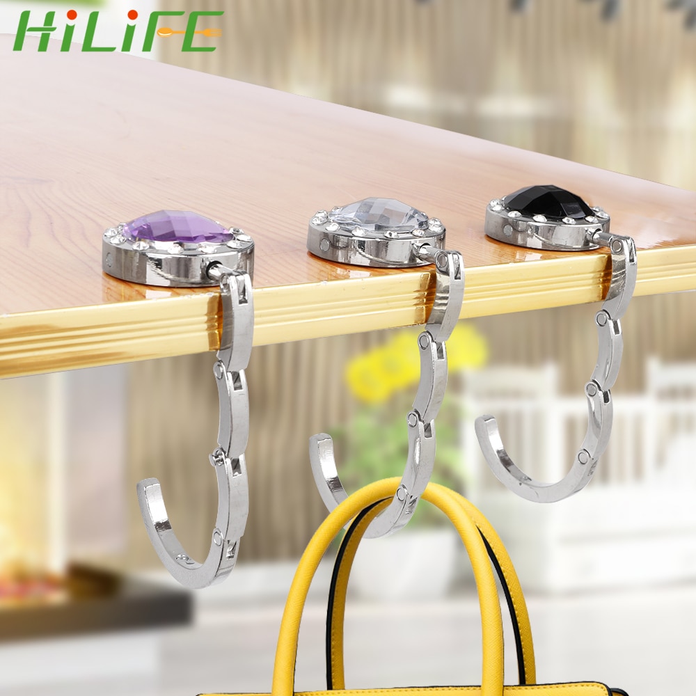 HILIFE Crystal Alloy Desk Hanger Table Hook Round shape for Hanging Portable Foldable Hangbag Hook Purse Bag Hook Holder