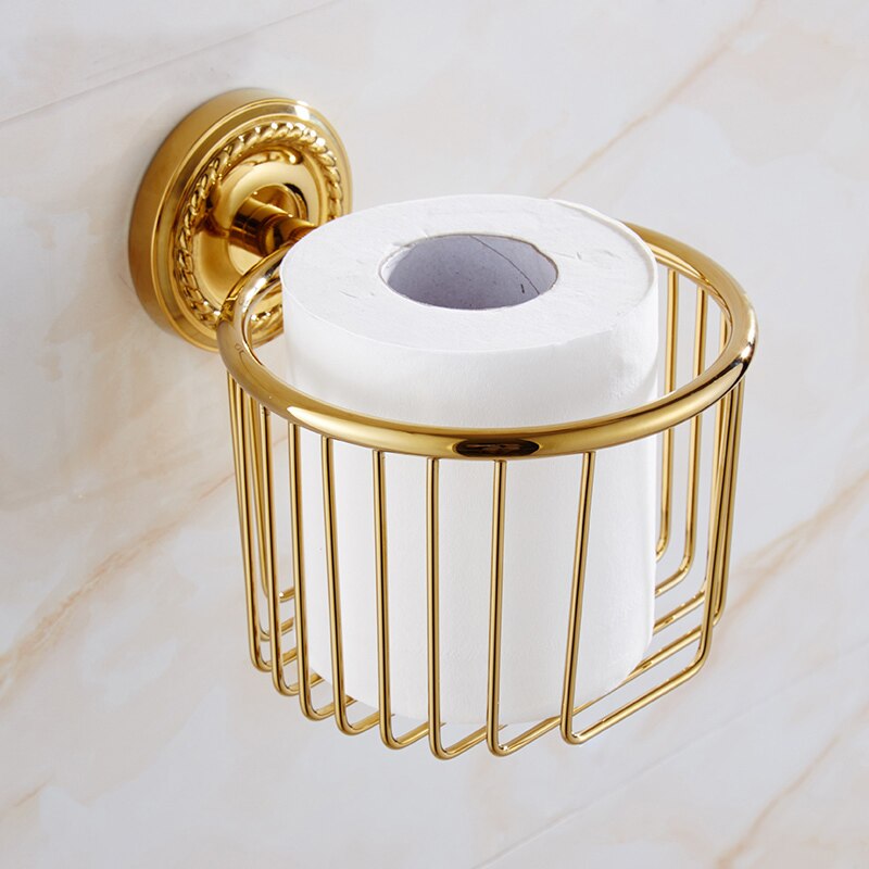Guld mässing, hårdvara för badkar, badrumstillbehör badrumshylla, tvålkopp, toalettpappershållare, tvålautomat, mantelkrok kxz 009: Korgservetthållare