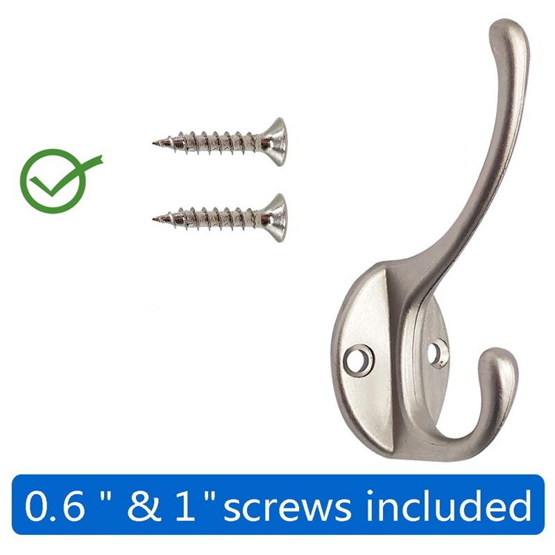 10 Pack Heavy Duty Dual Coat Hooks Wall Mounted with 20 Screws Retro Double Hooks Utility Hooks for Coat, Scarf, Bag, Towel, Key