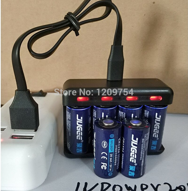 Nueva batería de litio recargable JUGEE 1000mah 3V cr123a 3000mWh batería usb recargable li-polymer CR123A 3V usb