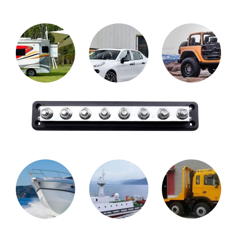 600A Bus Bar Heavy Duty Power Distribution Block Battery Marine RV Car 48V DC 8X M10(3/8") Terminal Studs Bus Bar Box
