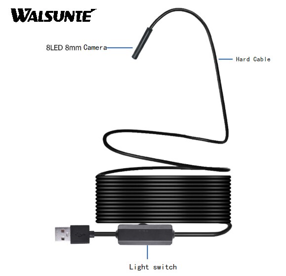Walsunte 8mm lens wifi endoscope HD 1080P IP67 waterproof industrial endoscope for iPhone Android