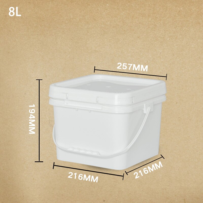 8L Vierkante Plastic Emmer Met Handvat En Deksel Multipurpose Storage Container Voor Yoghurt/Ijs/Granen/Voedsel 2 Stks/partij: white