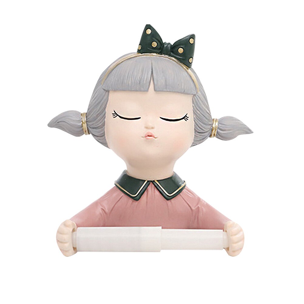 Bathroom Wall Mounted Roll Tissue Storage Organizer Punch Free Cartoon Home Toilet Paper Holder Hotel Cute Girl Self Adhesive