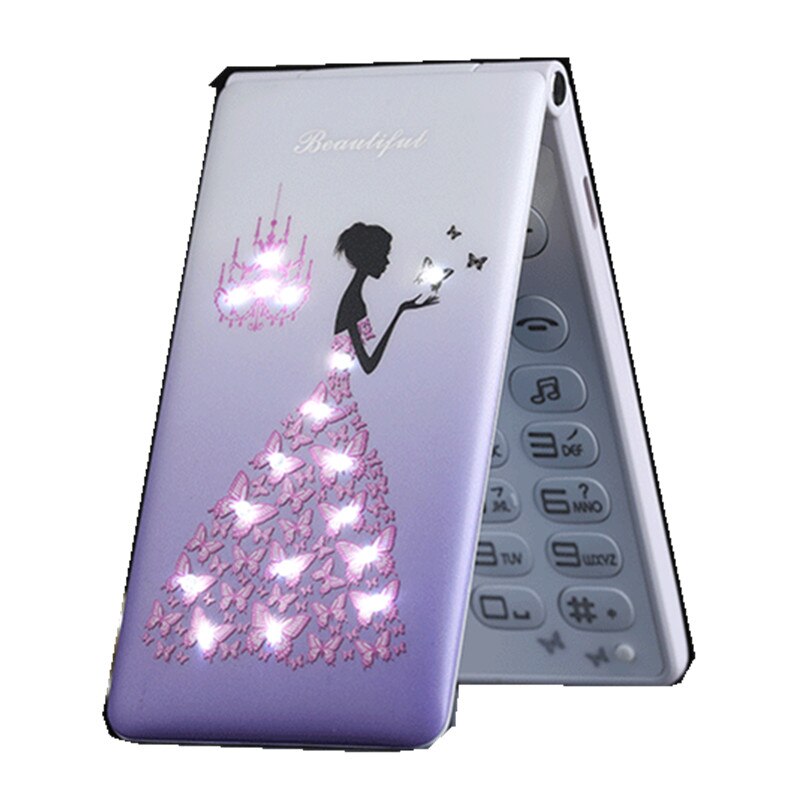D11 flower Flip Mobile Phone With Dual SIM Card Cartoon Breath Light Camera Voiceking Women Girls MP3 Cute 2.4 Inch CellPhone