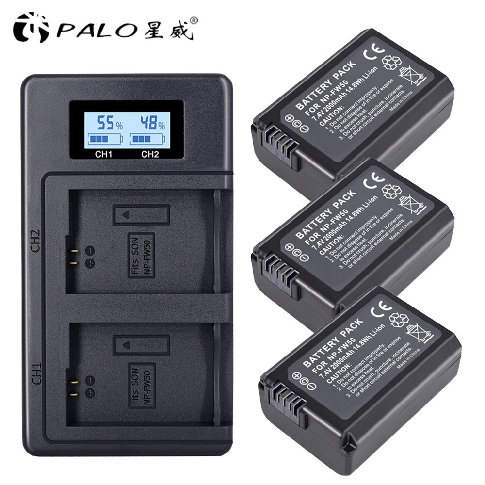 Palo NP-FW50 Np FW50 NPFW50 FW50 Batterij Voor Sony Alpha A6500 A6300 A6000 A5000 A3000 NEX-3 A7R A7 A7R Ii NEX-3N NEX-5 A7S NEX-7: 3battery and charger