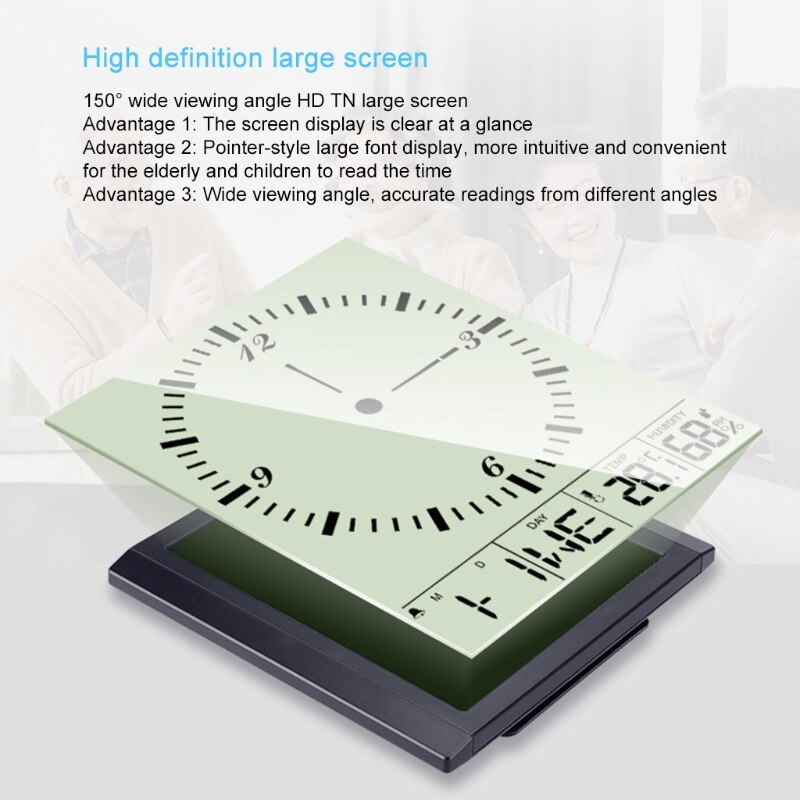 20x20cm Wall Hanging Digital Clock Thermometer Humidity Gauge Large Screen LCD Dispaly Electronic Analog Wall Clocks