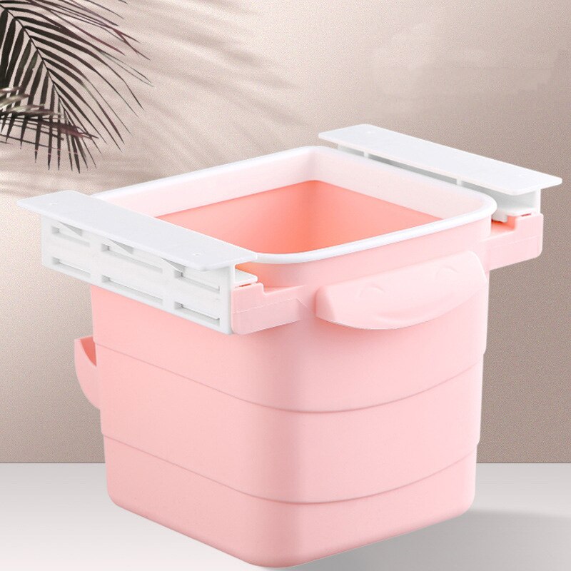 Poubelle à tiroir adhésif de bureau gain de place, crayon sous support de bureau collant, cosmétiques vaisselle, seau organisateur: Pink