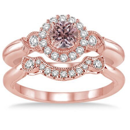 Huitan luxo 2pc conjunto de anel de noivado rosa ouro cor flor em forma coupe anel conjunto com deslumbrante minúsculo cz pavimentado casamento 2pc anel
