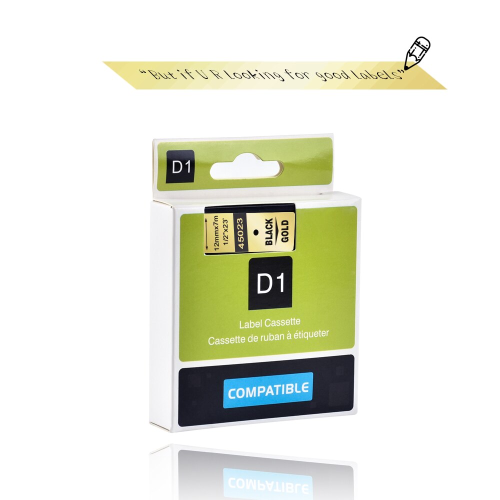 45023 Compatible Dymo D1 Black on Gold 12mm Label Tape Label Ribbons Printer Ribbon for Dymo Label Manager 160 280 210