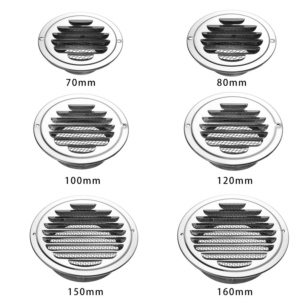 Round Ducting Ventilation Grilles Stainless Steel Exterior Wall Air Vent Grille Various Size Home Office Air Vent