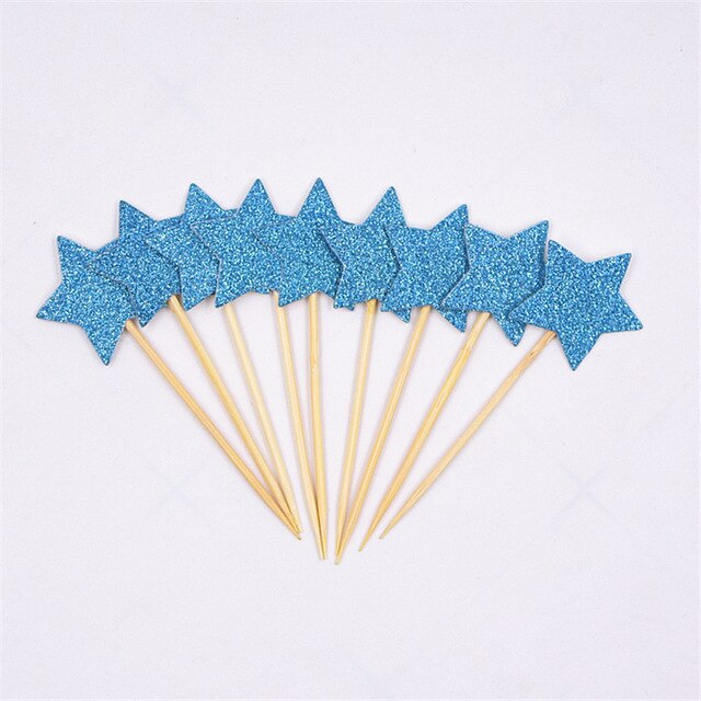 10pcs Mini Star Cupcake Toppers Birthday Cake Topper Cake Decoration Wedding Party Decorations Cake Flags Party Supplies: Blue