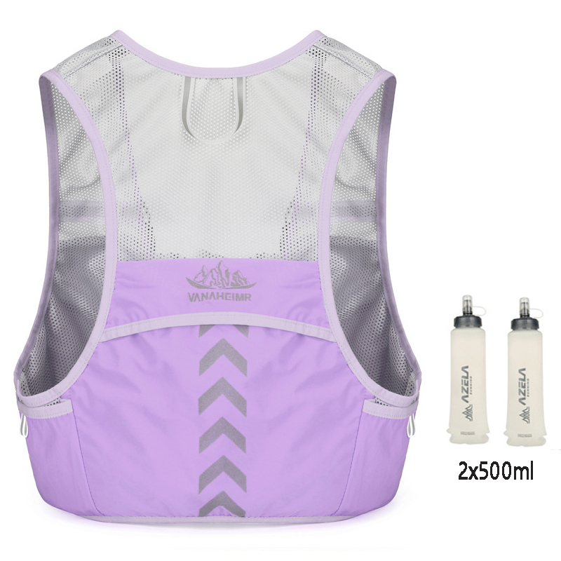 Leichter Laufrucksack, Trinkweste, geeignet für Fahrrad, Herren, Damen, Marathon-, Wandern, ultraleicht, tragbar, 2 l, 500 ml, Wasserkocher: violette Farbe